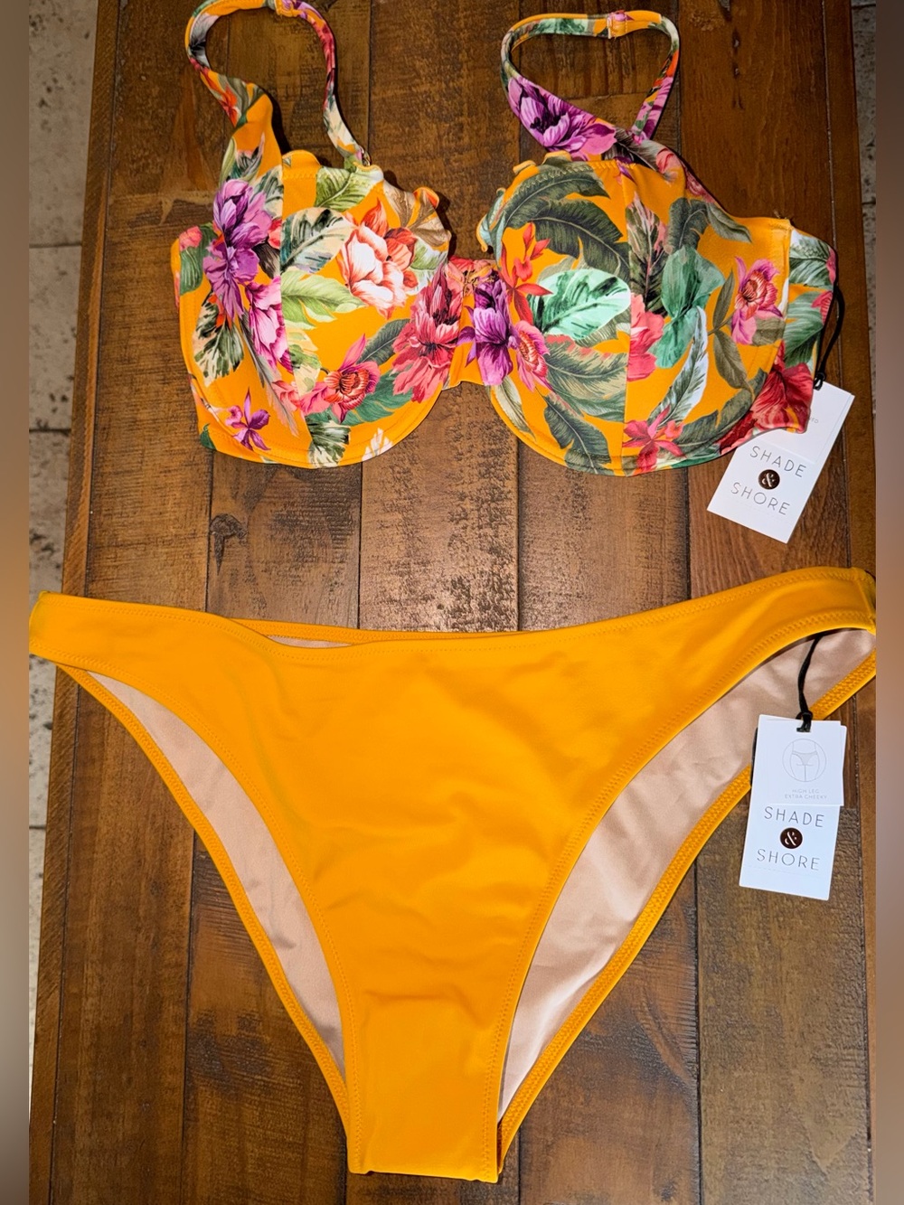 Shade & Shore Yellow Floral Underwire Bikini Set